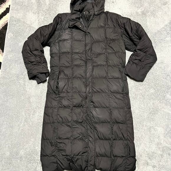 Lands End Down Puffer Coat Womens Medium 10-12 Black Insulated Long Parka Jacket - Picture 1 of 11